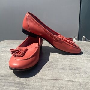 Castellano 1920 Madrid Women Coral Pink Leather Tassel Loafers Flats Size 37